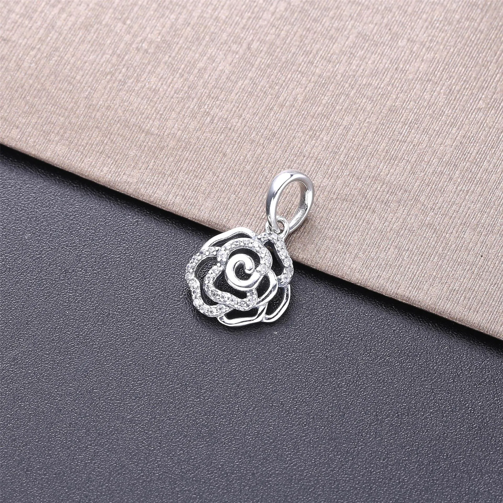 PANDORA Shimmering Rose Pendant Necklace - Clear CZ