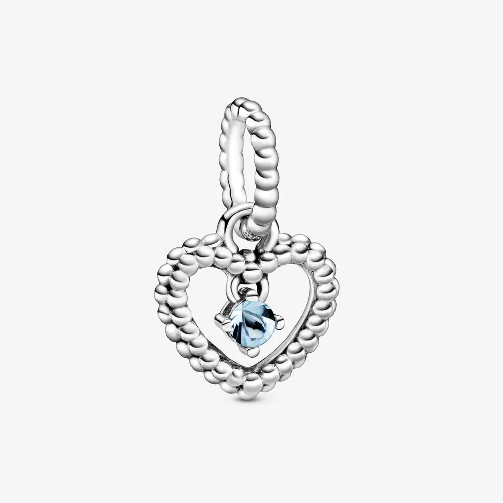 PANDORA Aqua Blue Beaded Heart Dangle Charm - 798854C01