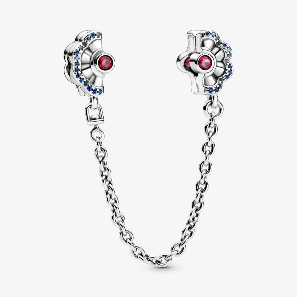 PANDORA Blue & Pink Fan Safety Chain Clip Charm - 798163SRUMX