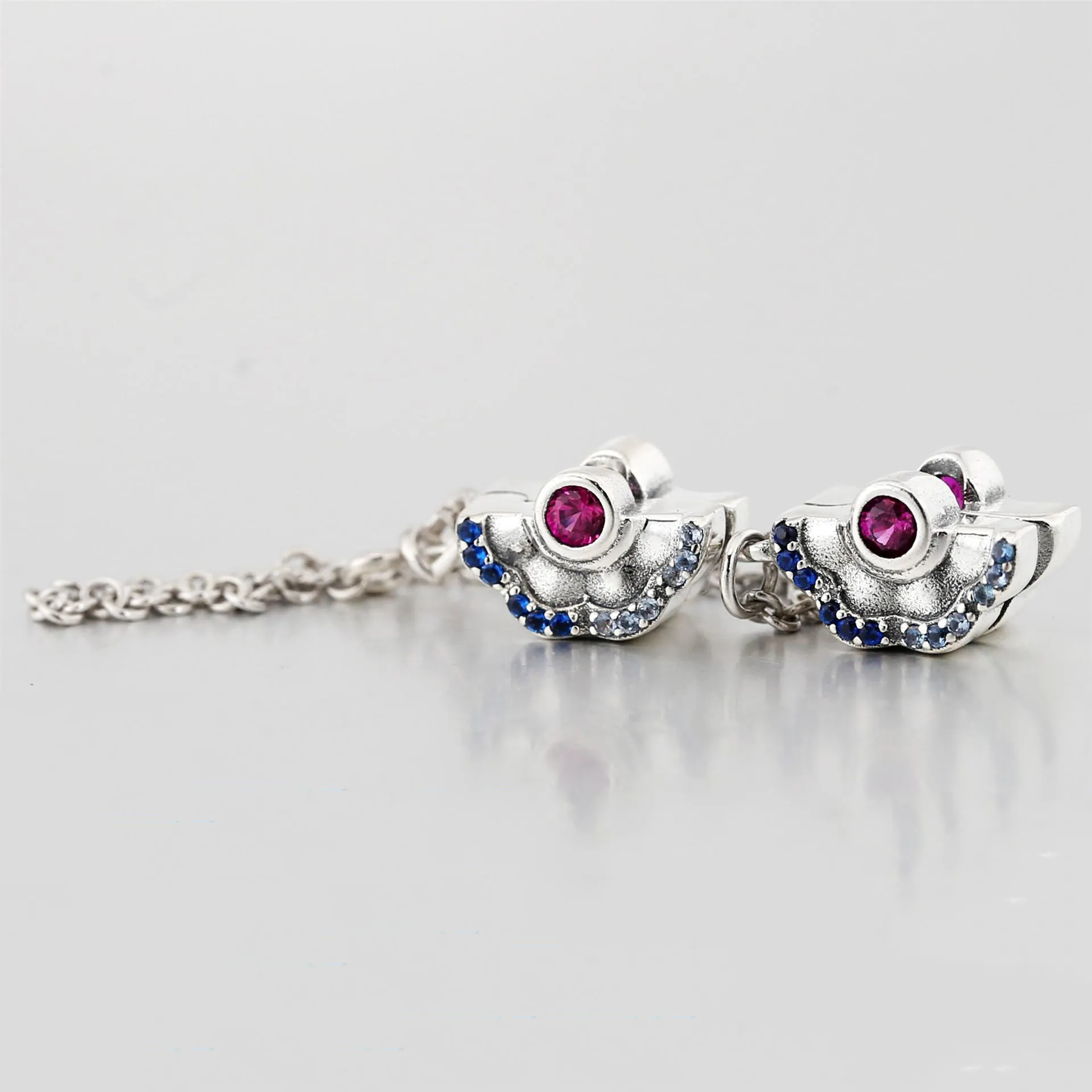 PANDORA Blue & Pink Fan Safety Chain Clip Charm - 798163SRUMX