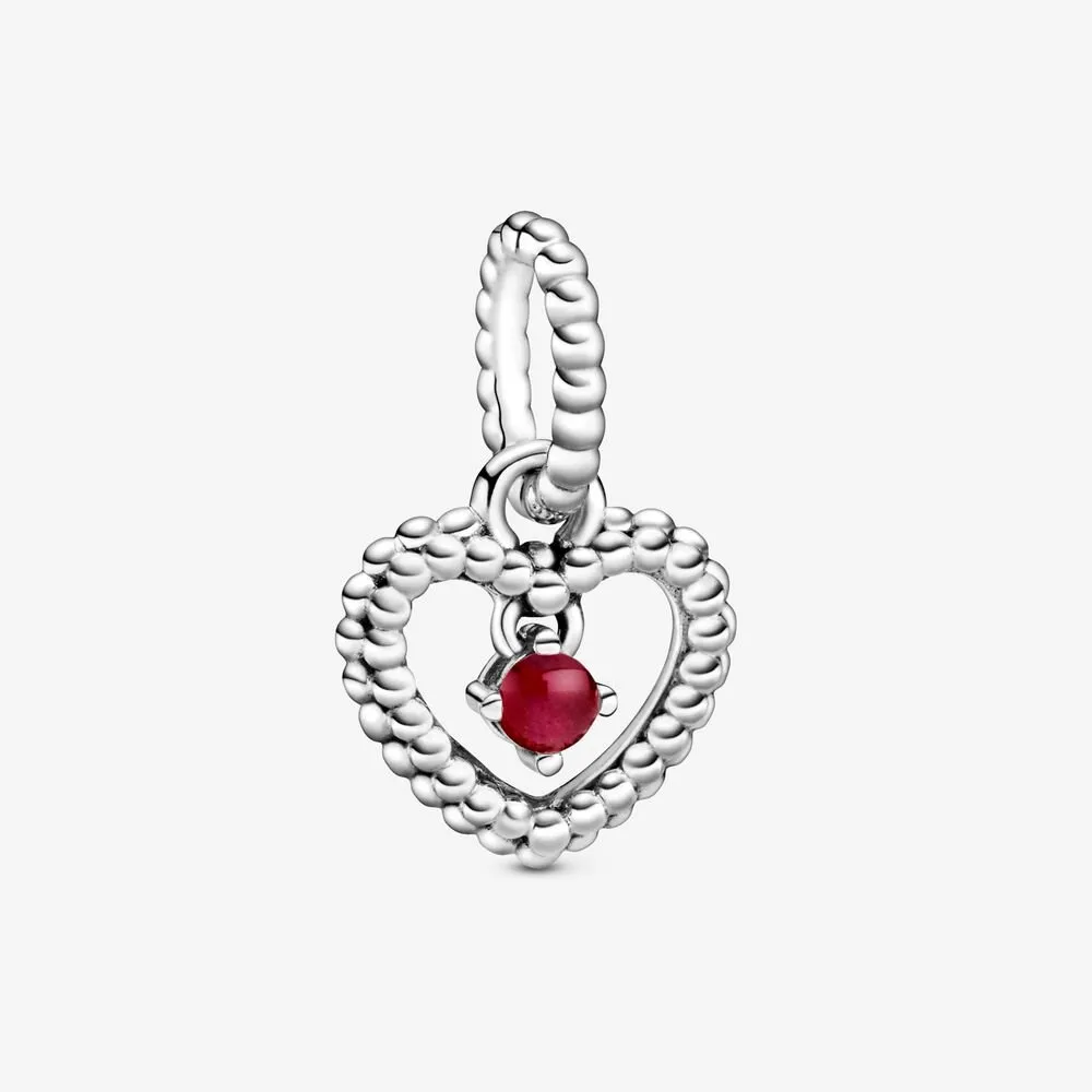 PANDORA Dark Red Beaded Heart Dangle Charm - 798854C08