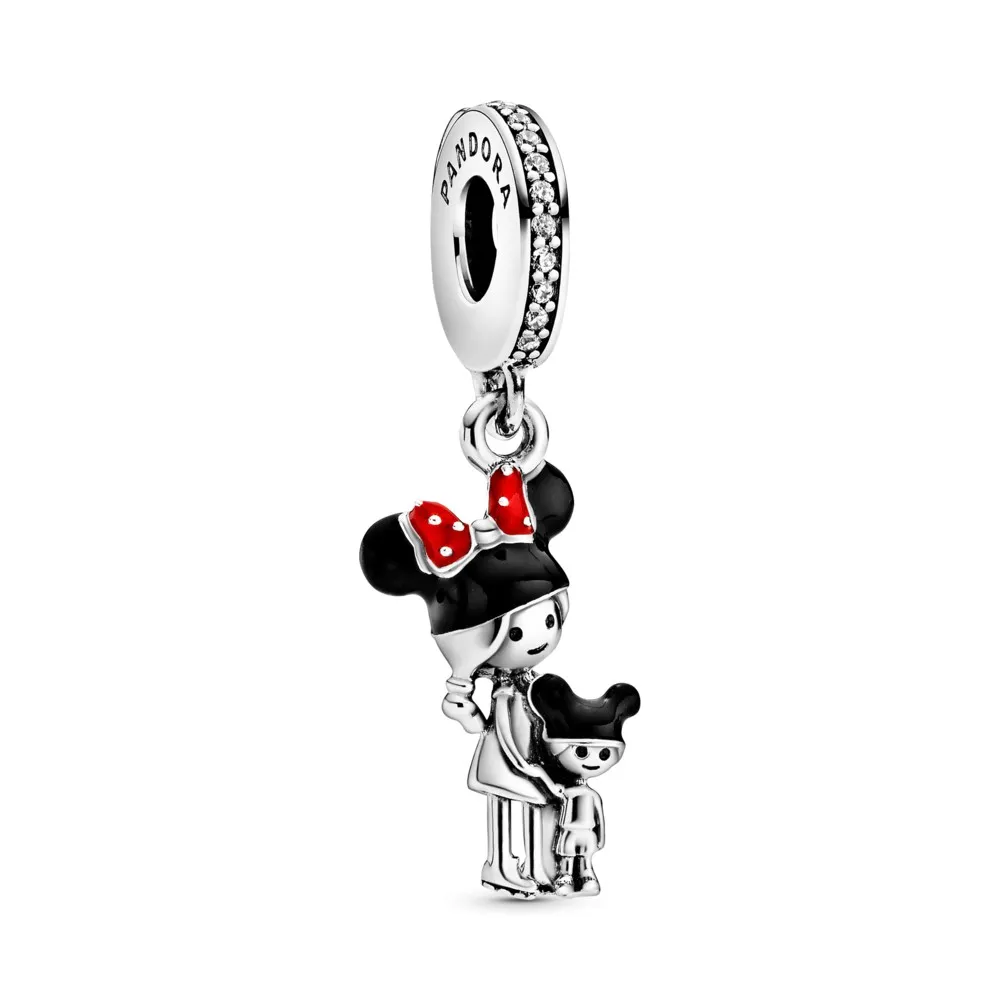 pandora disney mum and child sterling silver dangle with clear cubic zirconia black and red enamel 798805c01