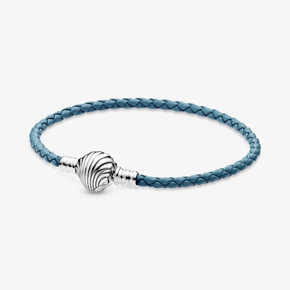 Pandora Moments Seashell Clasp Turquoise Braided Leather Bracelet - 598951C01-S2