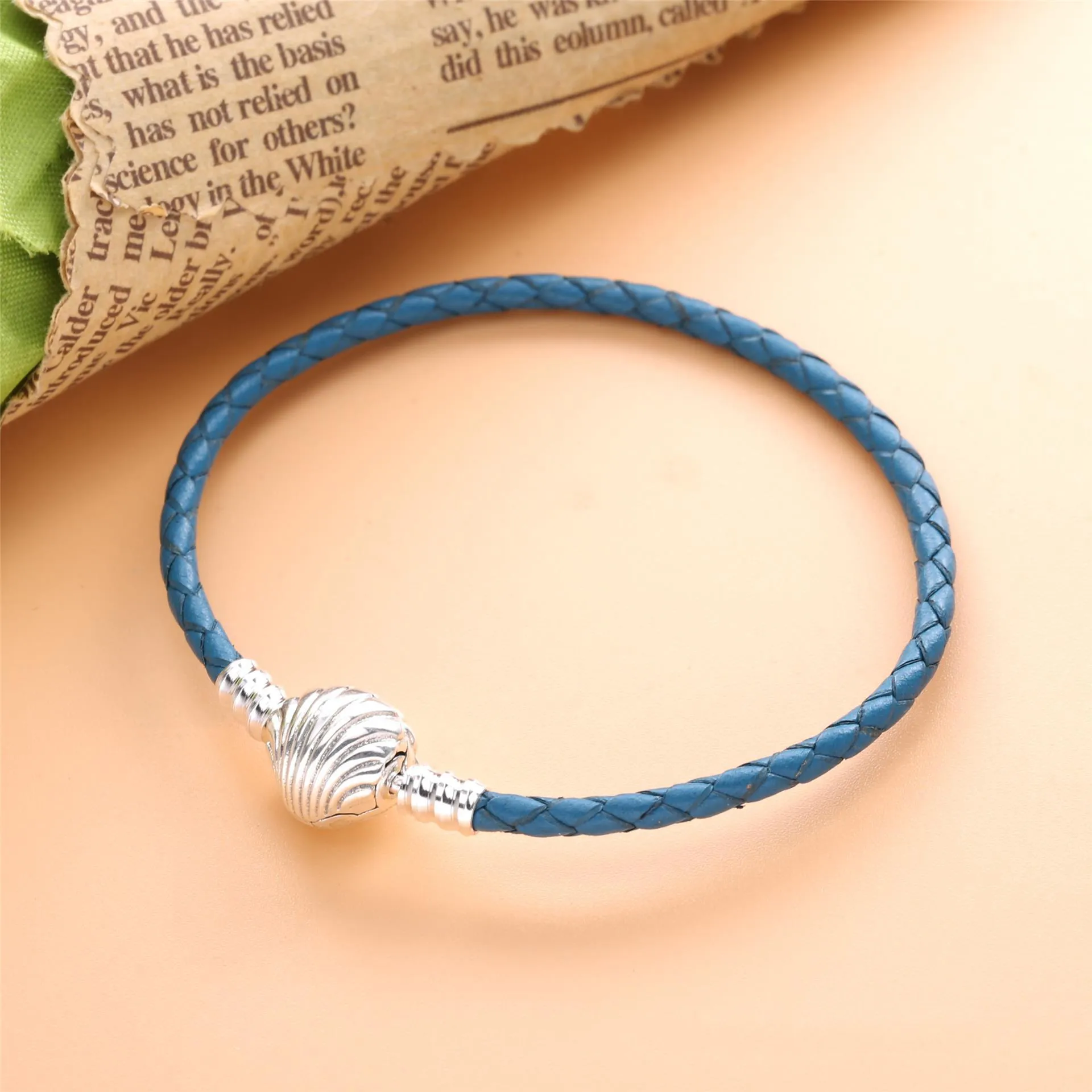 Pandora Moments Seashell Clasp Turquoise Braided Leather Bracelet - 598951C01-S2