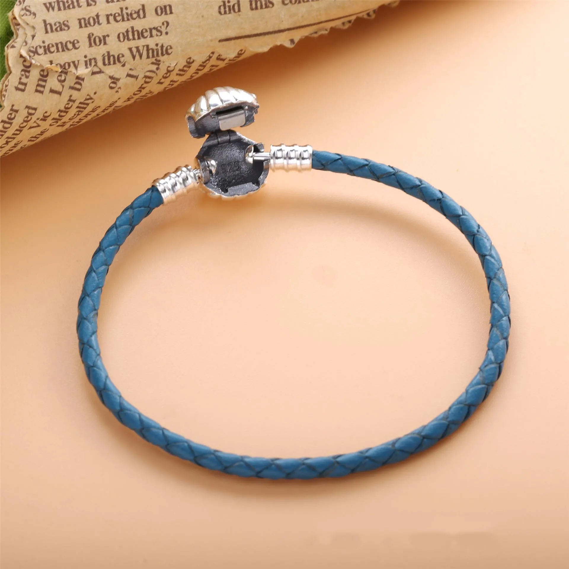 Pandora Moments Seashell Clasp Turquoise Braided Leather Bracelet - 598951C01-S2