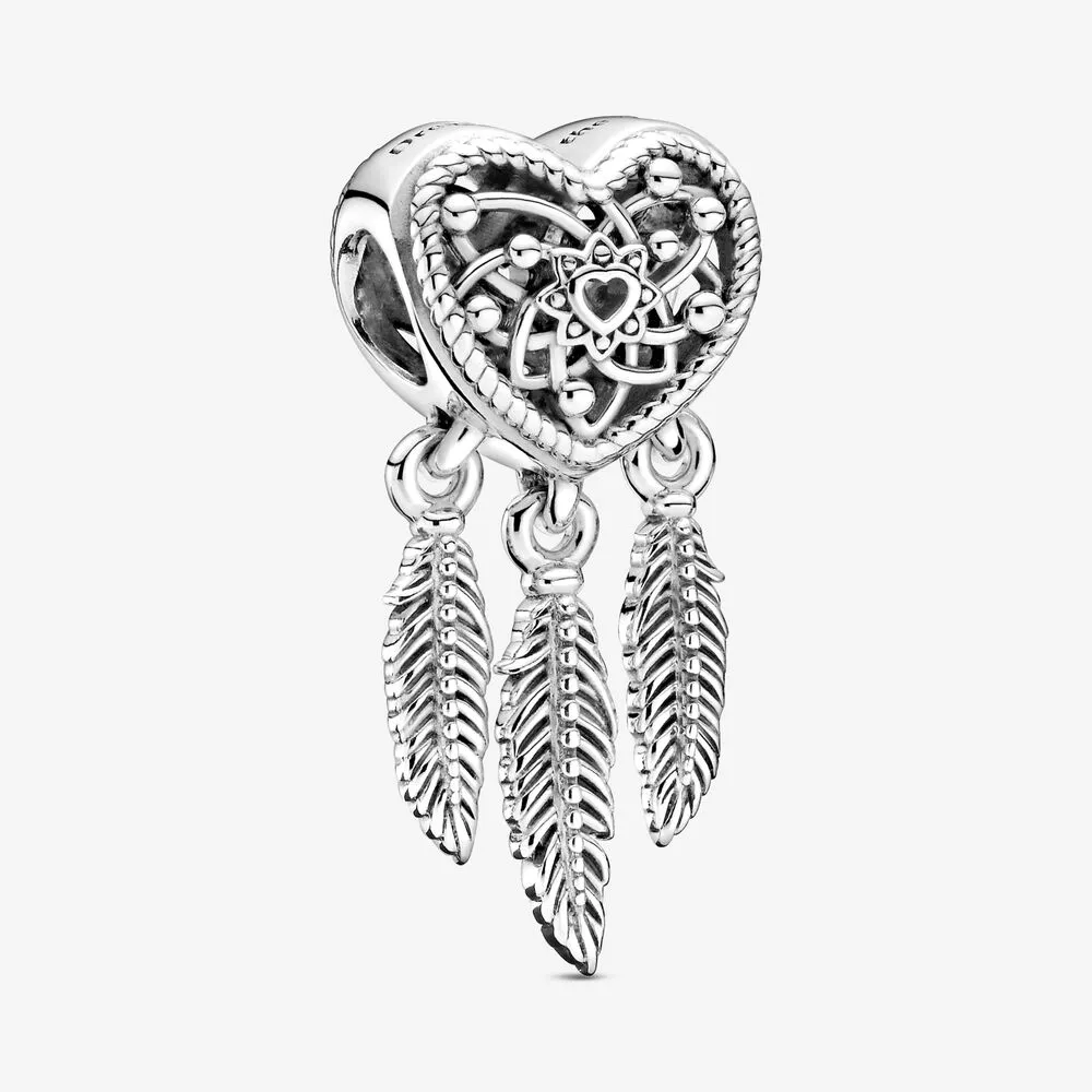 PANDORA Openwork Heart & Three Feathers Dreamcatcher Charm - 799107C00