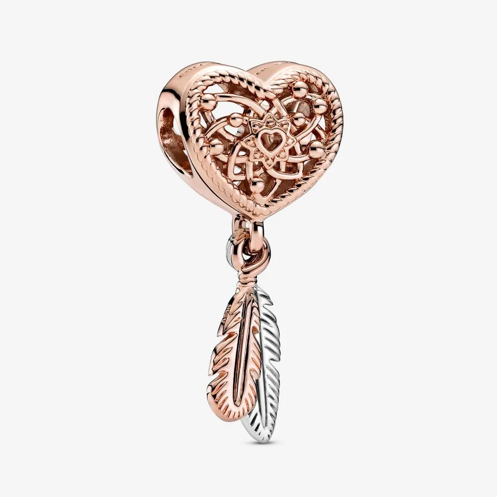 pandora openwork heart two feathers dreamcatcher charm 789068c00