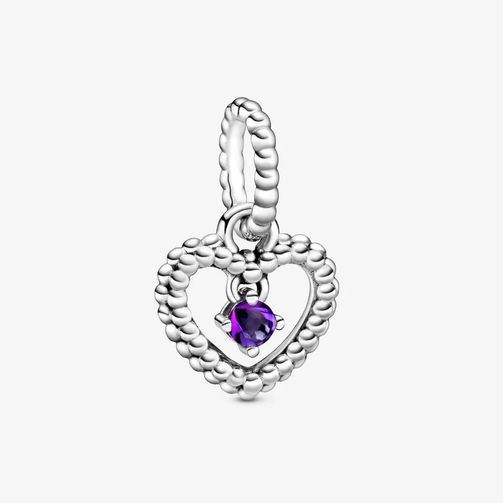 PANDORA Purple Beaded Heart Dangle Charm - 798854C03