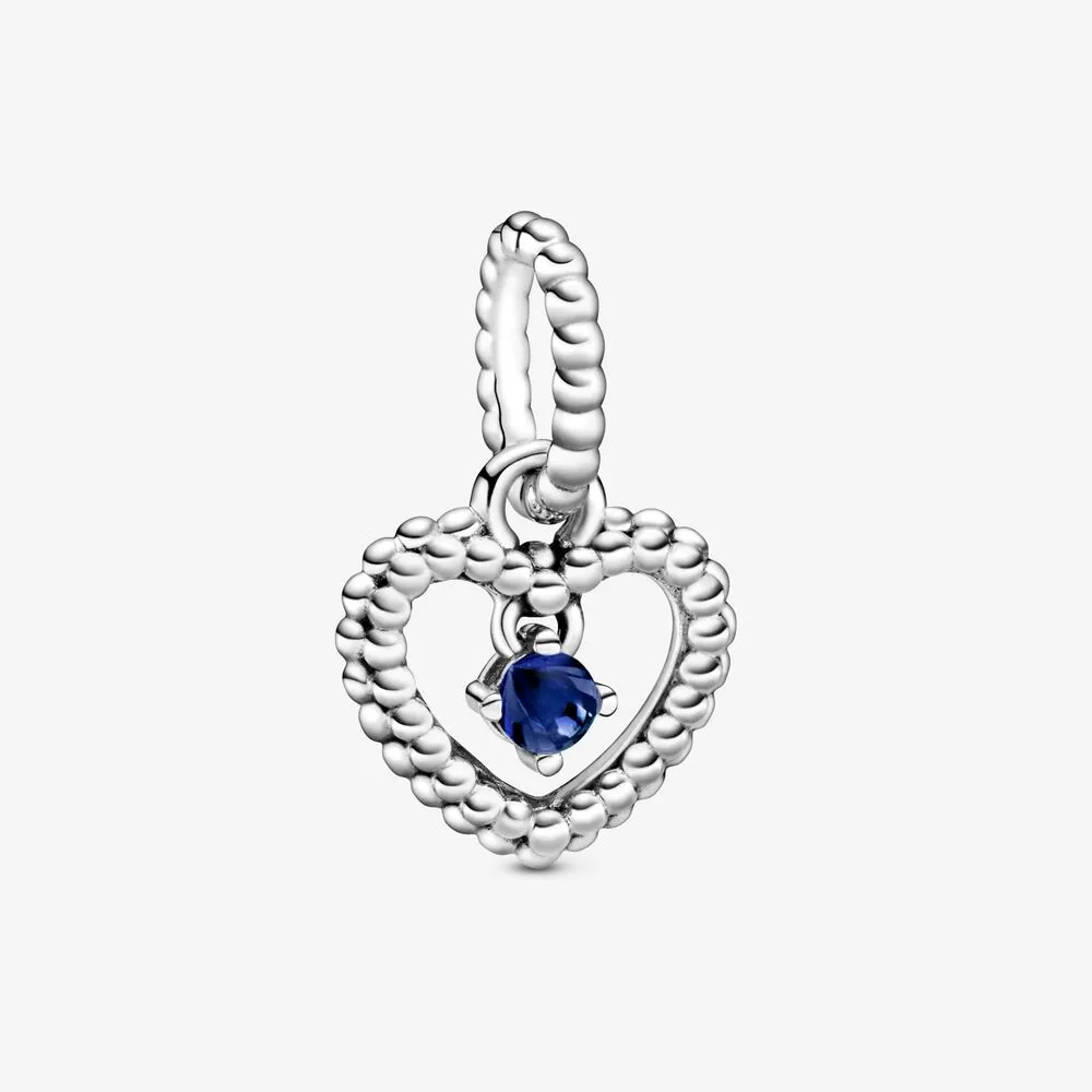 PANDORA Sea Blue Beaded Heart Dangle Charm - 798854C12