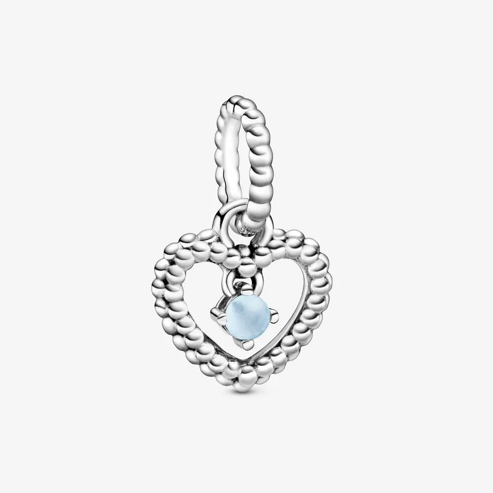 PANDORA Sky Blue Beaded Heart Dangle Charm - 798854C07