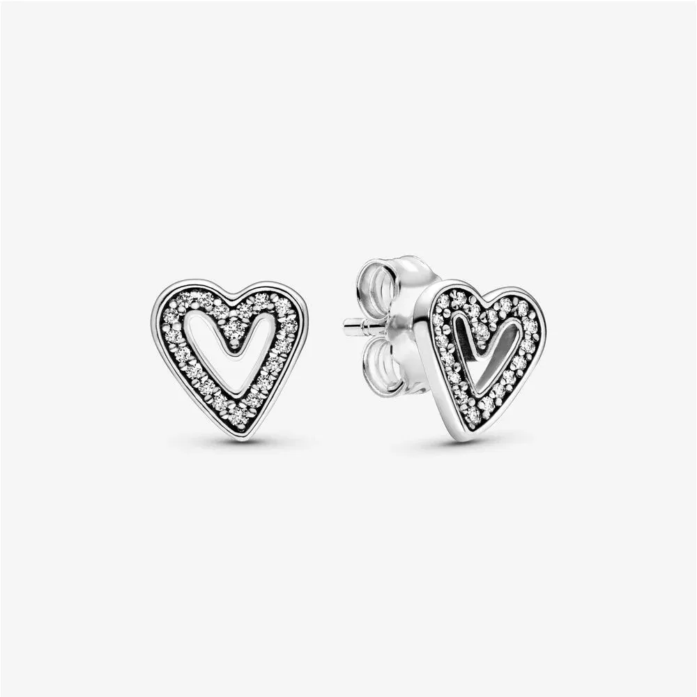 pandora sparkling freehand heart stud earrings 298685c01