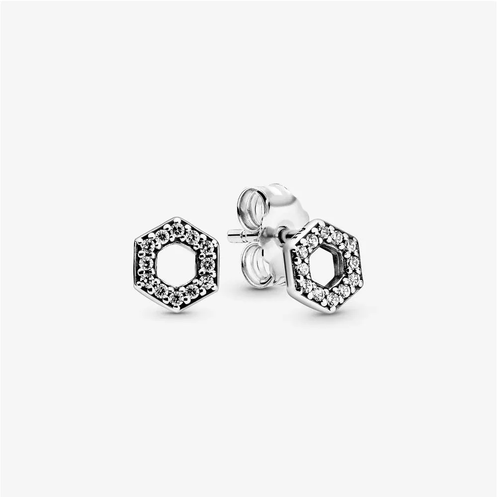 PANDORA Sparkling Honeycomb Hexagon Stud Earrings - 298800C01