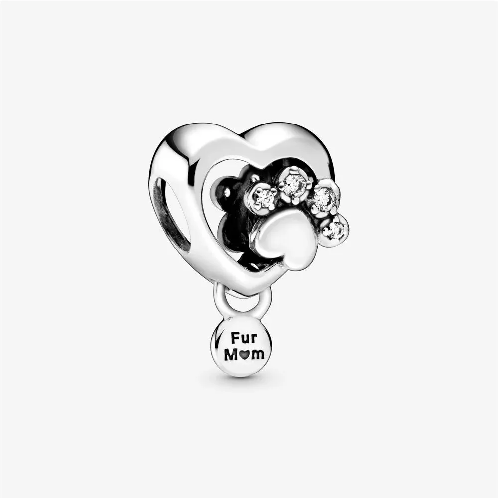 PANDORA Sparkling Paw Print & Heart Charm - 798873C01