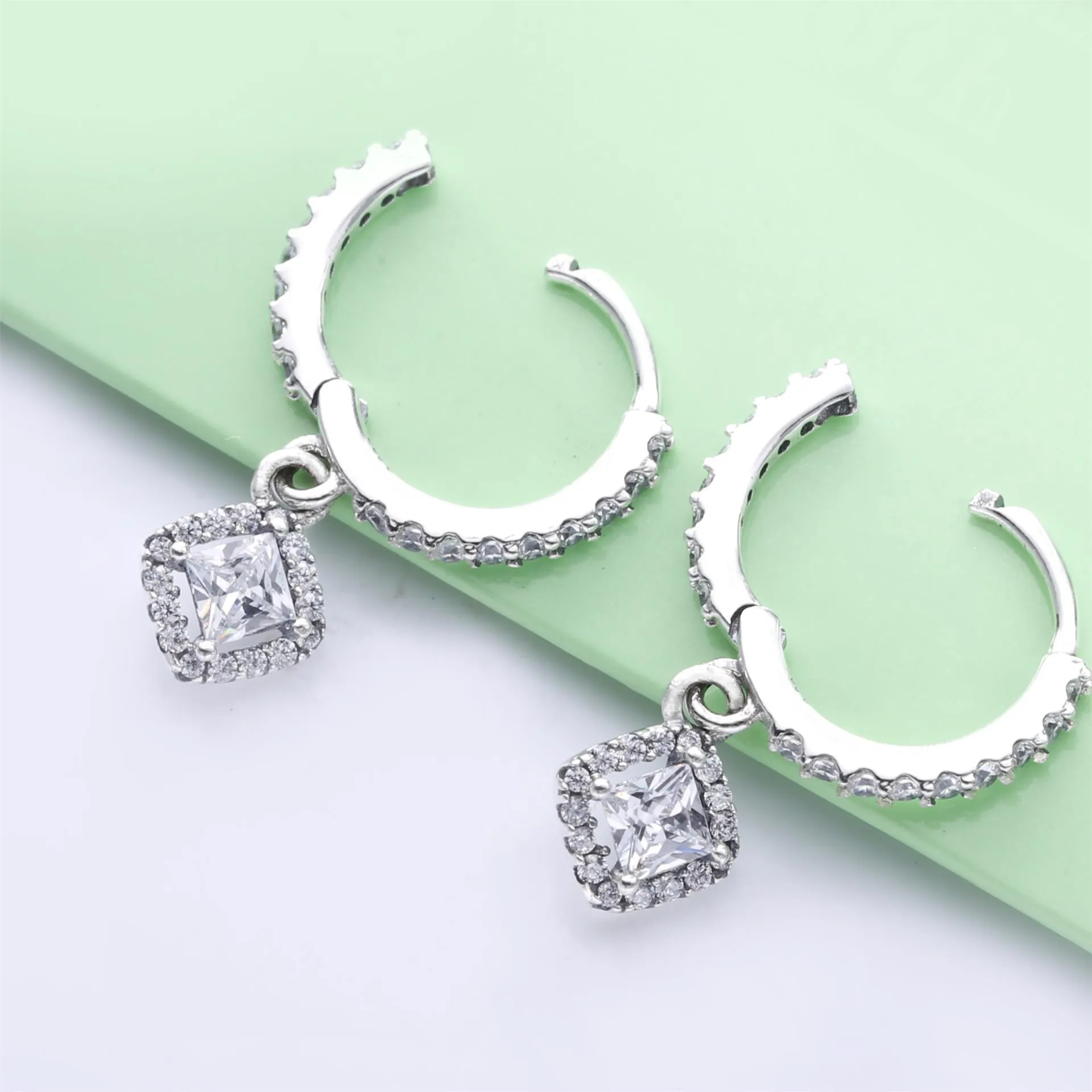 PANDORA Square Sparkle Hoop Earrings - 298503C01