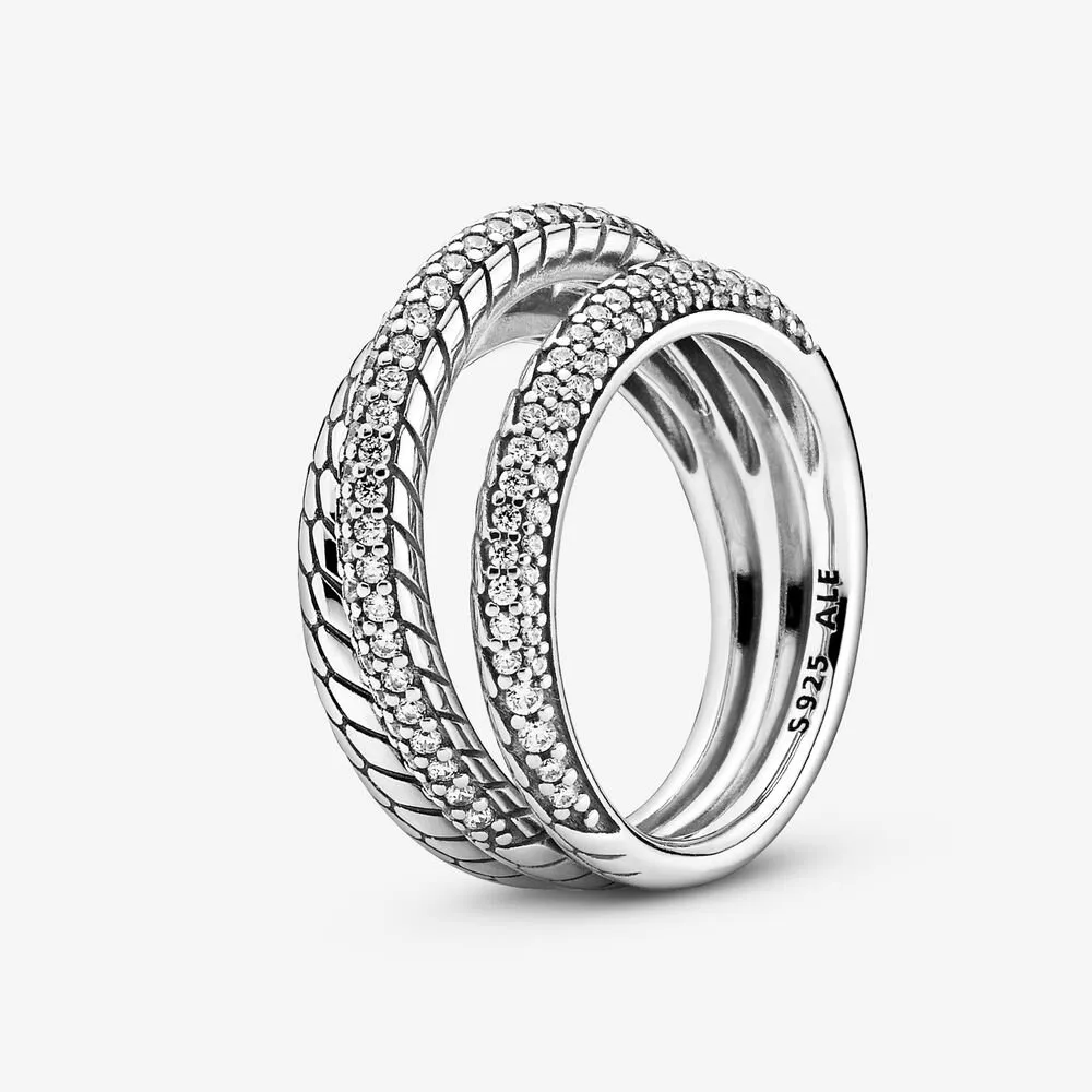 PANDORA Triple Band Pavé Snake Chain Pattern Ring - 199083C01