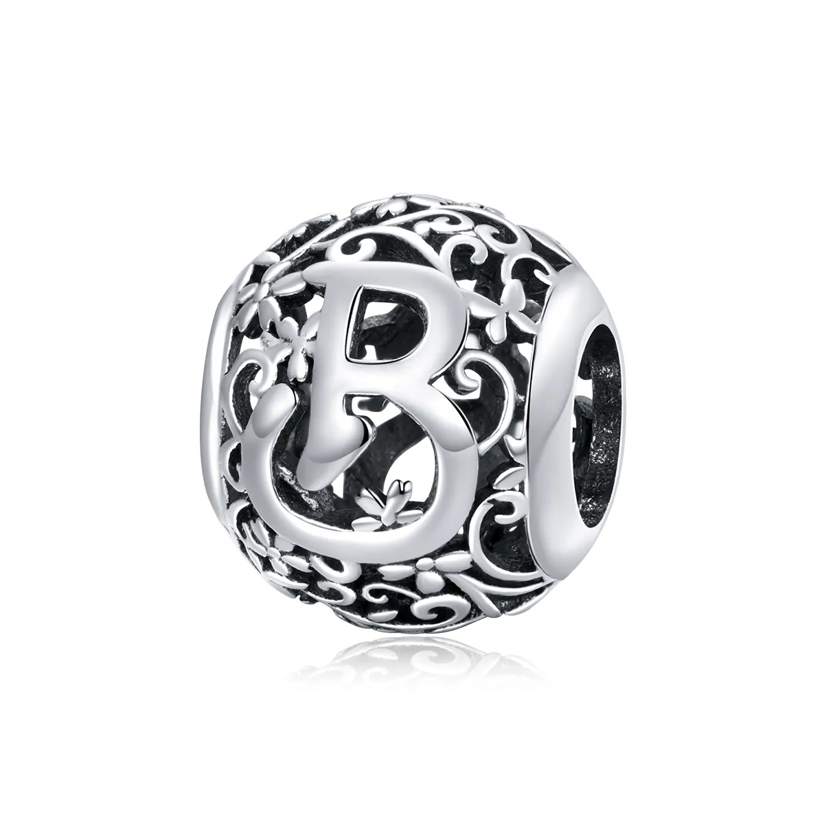 pandora style openwork flower letter b charm scc1444b