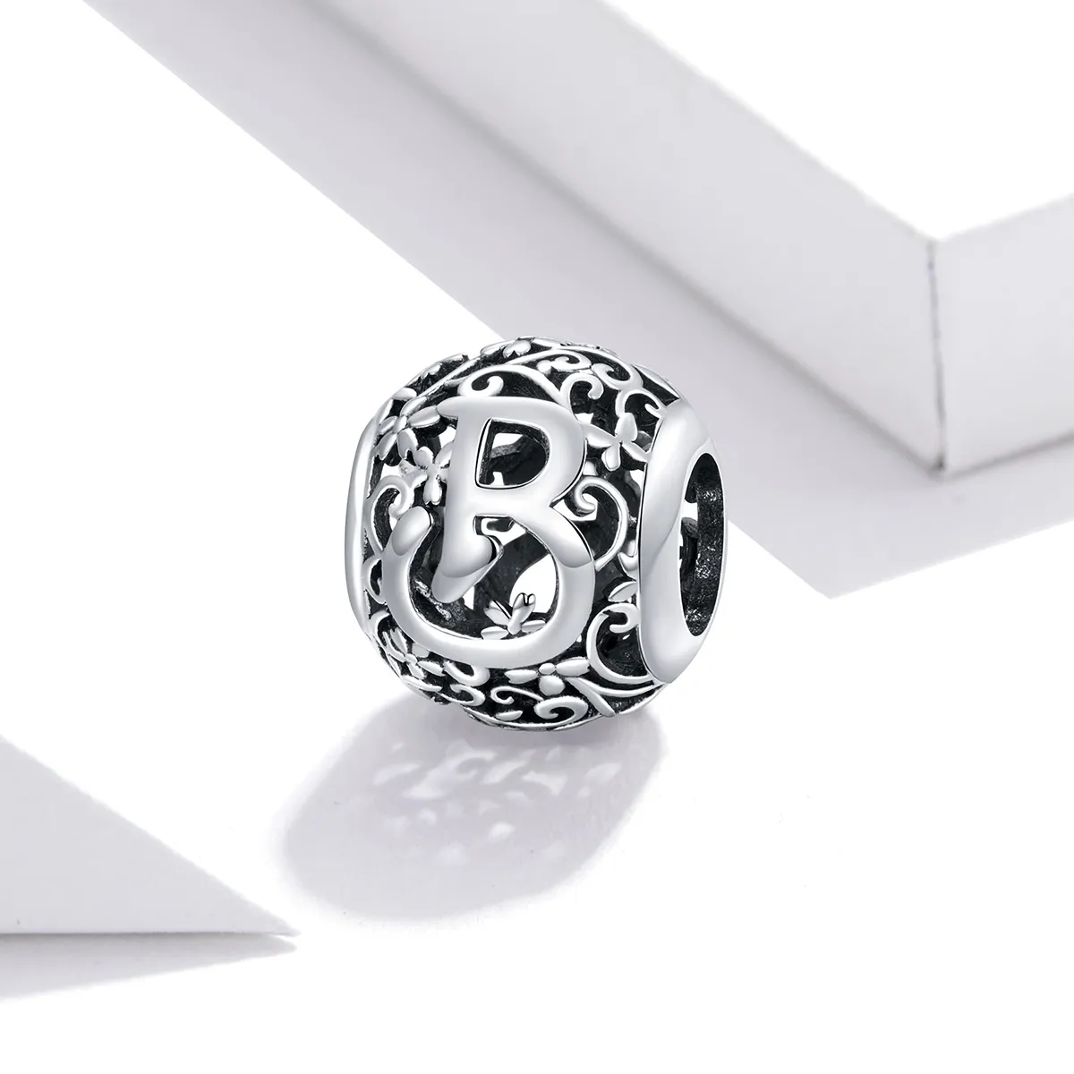 Pandora Style Openwork Flower Letter B Charm - SCC1444-B