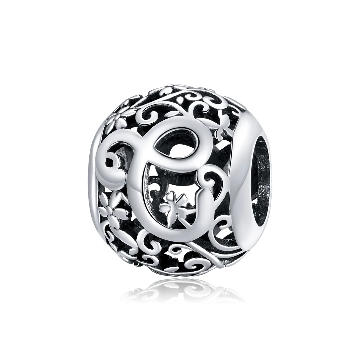 Pandora Style Openwork Flower Letter C Charm - SCC1444-C