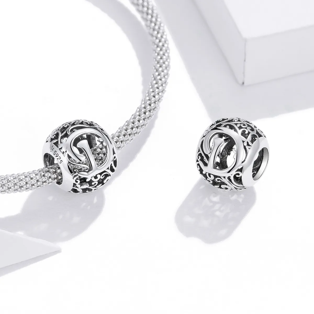 Pandora Style Openwork Flower Letter D Charm - SCC1444-D