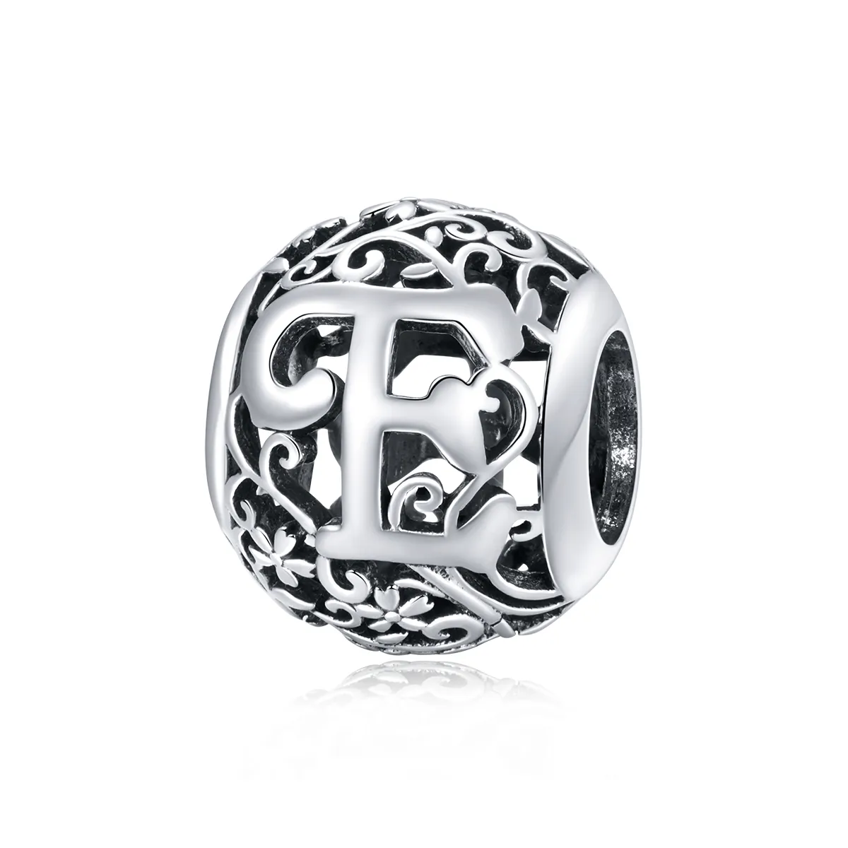 Pandora Style Openwork Flower Letter E Charm - SCC1444-E