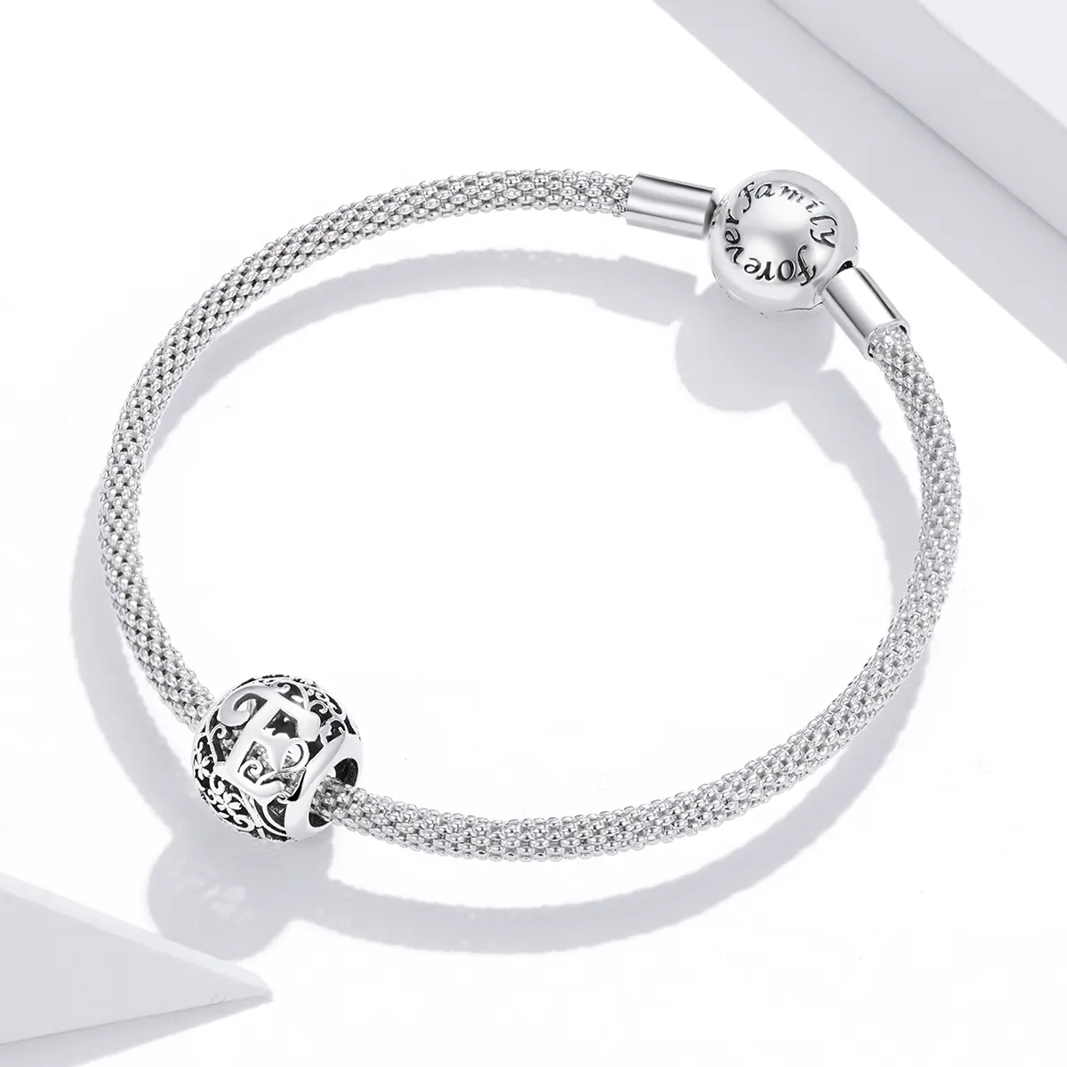 Pandora Style Openwork Flower Letter E Charm - SCC1444-E