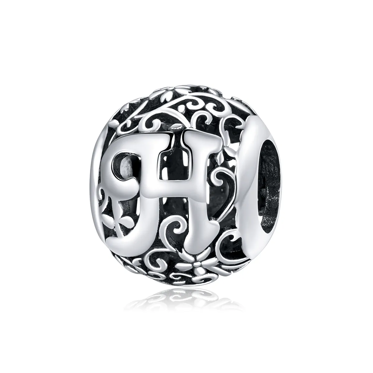 pandora style openwork flower letter h charm scc1444h