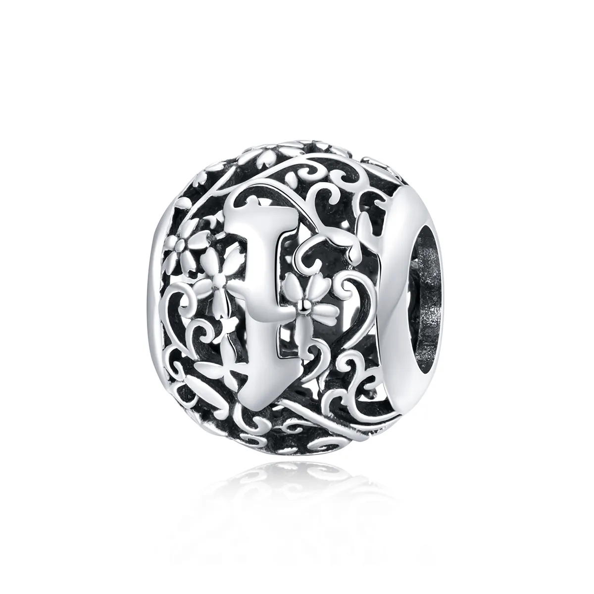 pandora style openwork flower letter i charm scc1444i