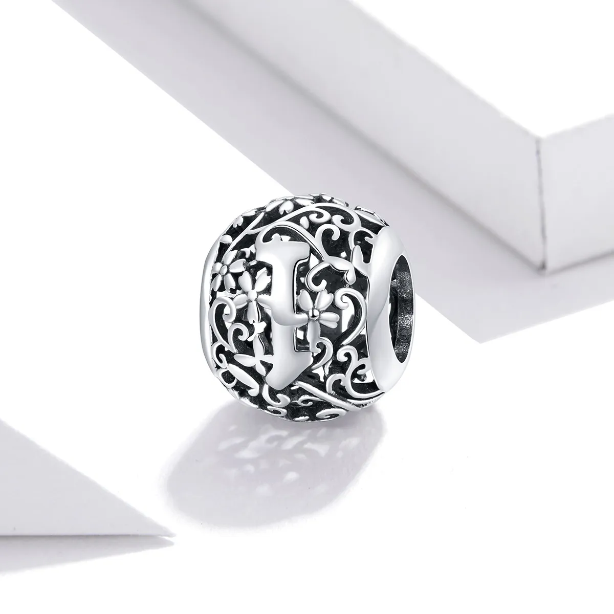 Pandora Style Openwork Flower Letter I Charm - SCC1444-I