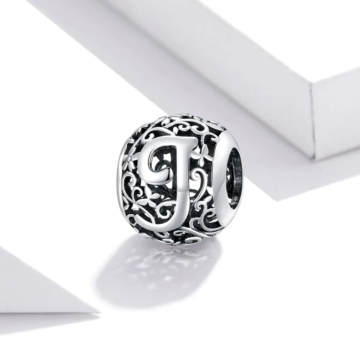 Pandora Style Openwork Flower Letter J Charm - SCC1444-J