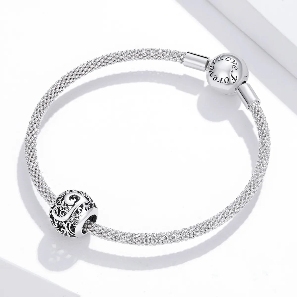 Pandora Style Openwork Flower Letter J Charm - SCC1444-J