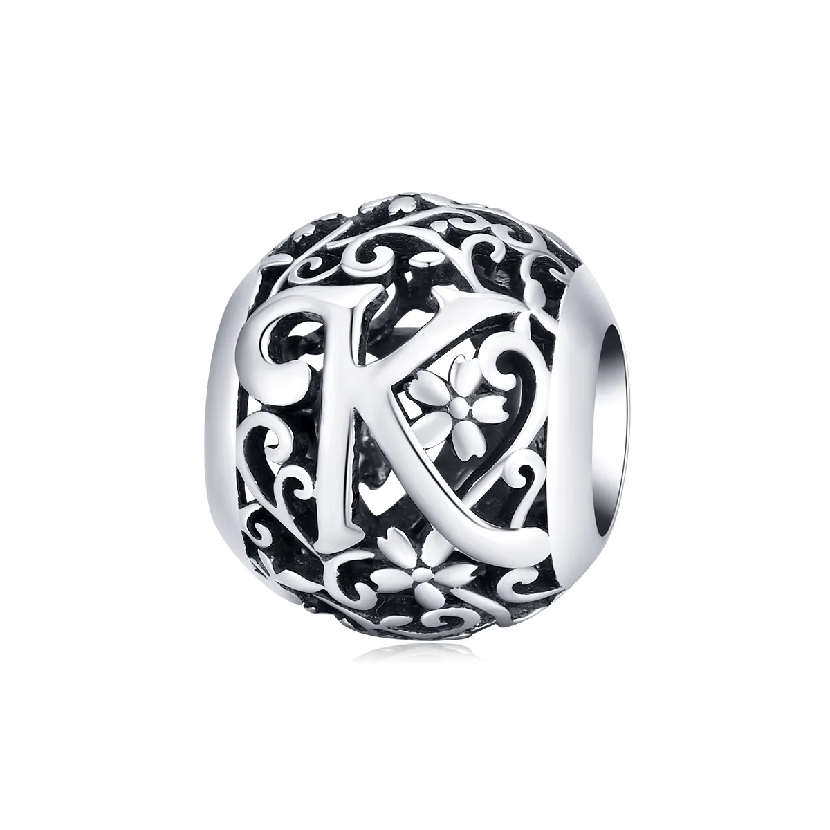 Pandora Style Openwork Flower Letter K Charm - SCC1444-K