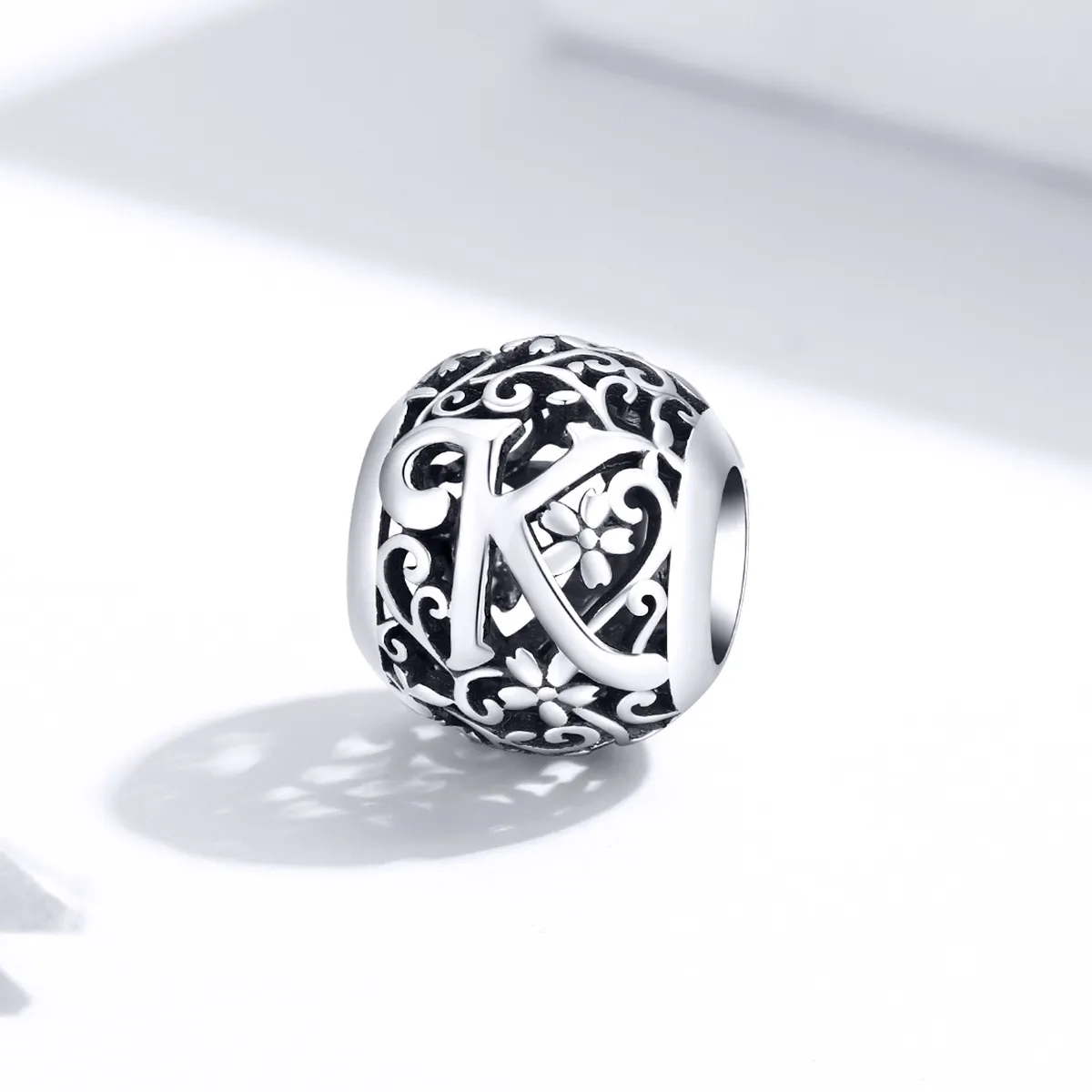 Pandora Style Openwork Flower Letter K Charm - SCC1444-K