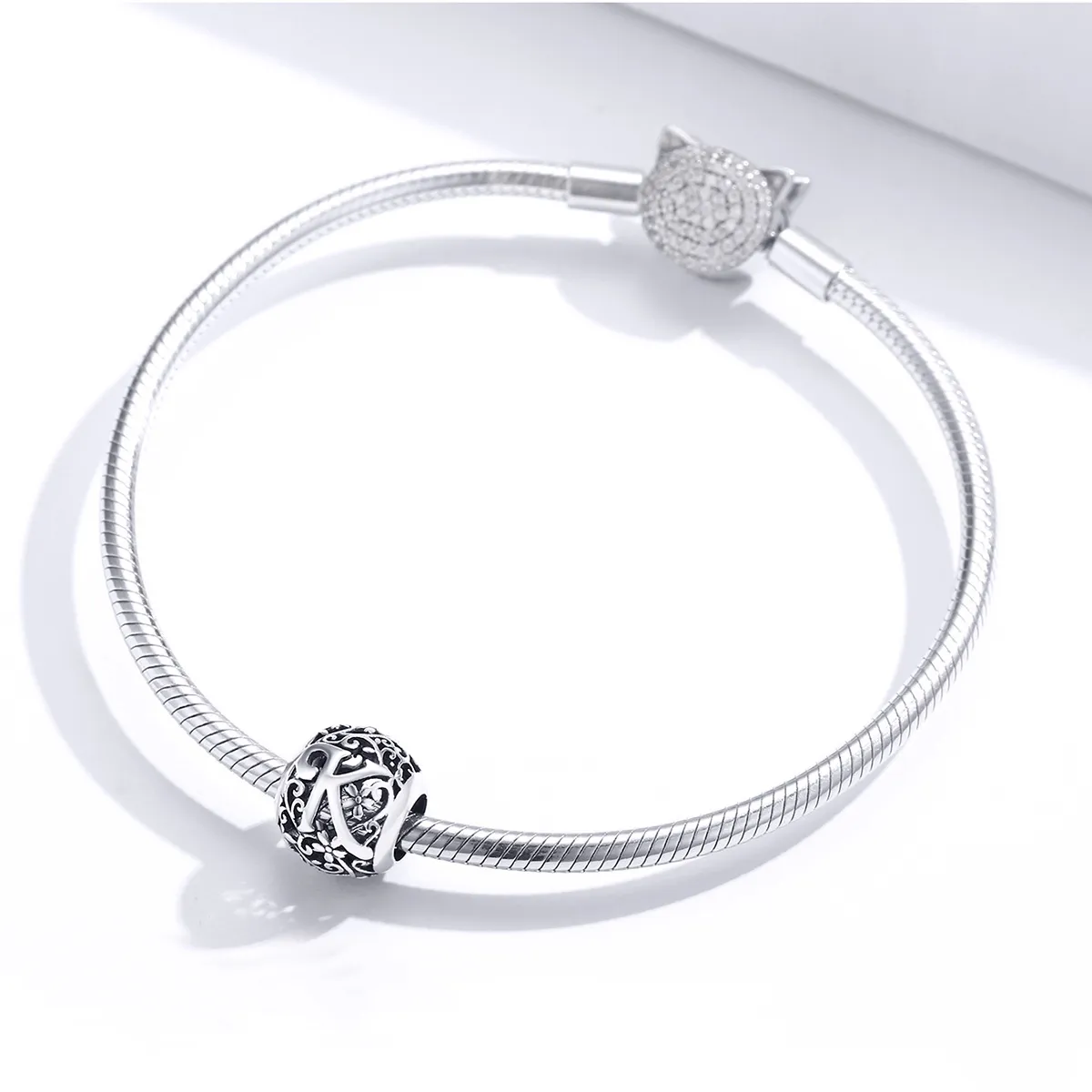 Pandora Style Openwork Flower Letter K Charm - SCC1444-K