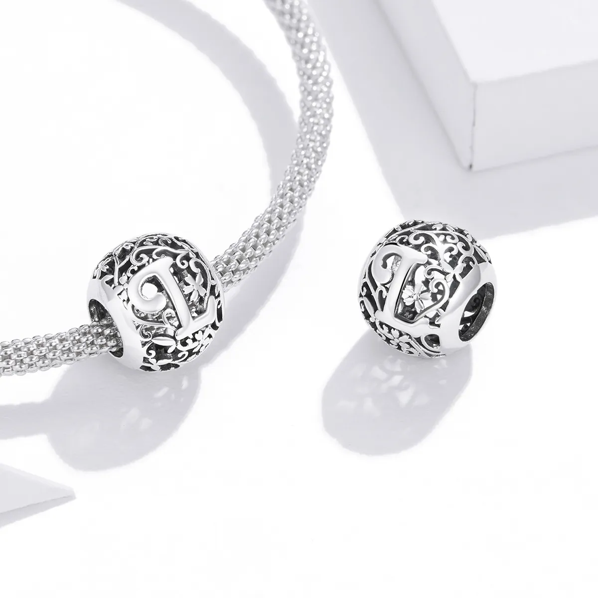 Pandora Style Openwork Flower Letter L Charm - SCC1444-L