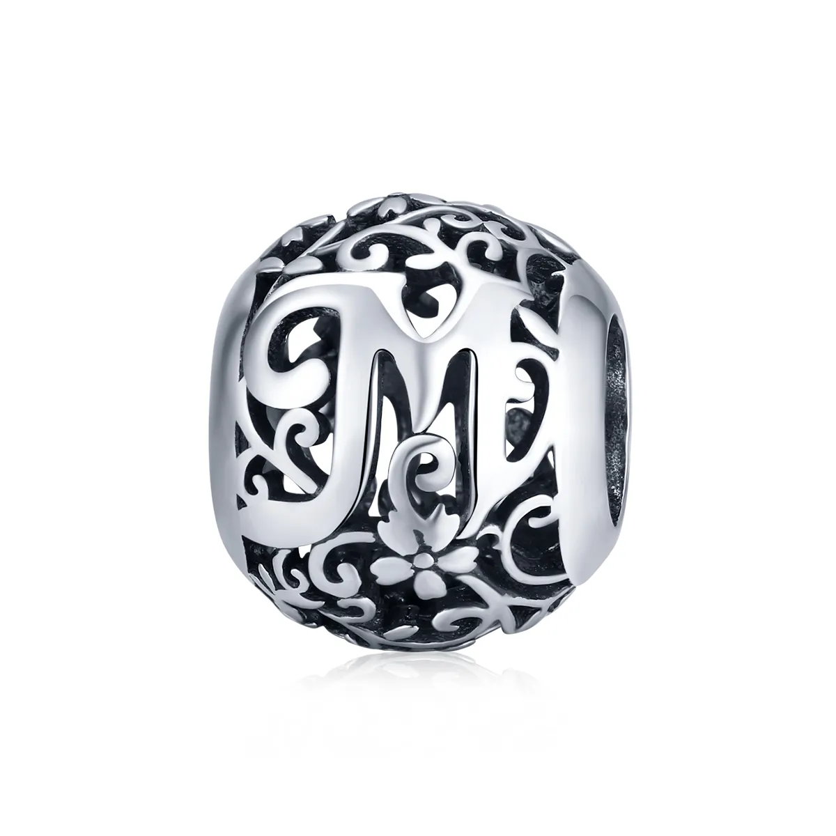 pandora style openwork flower letter m charm scc1444m