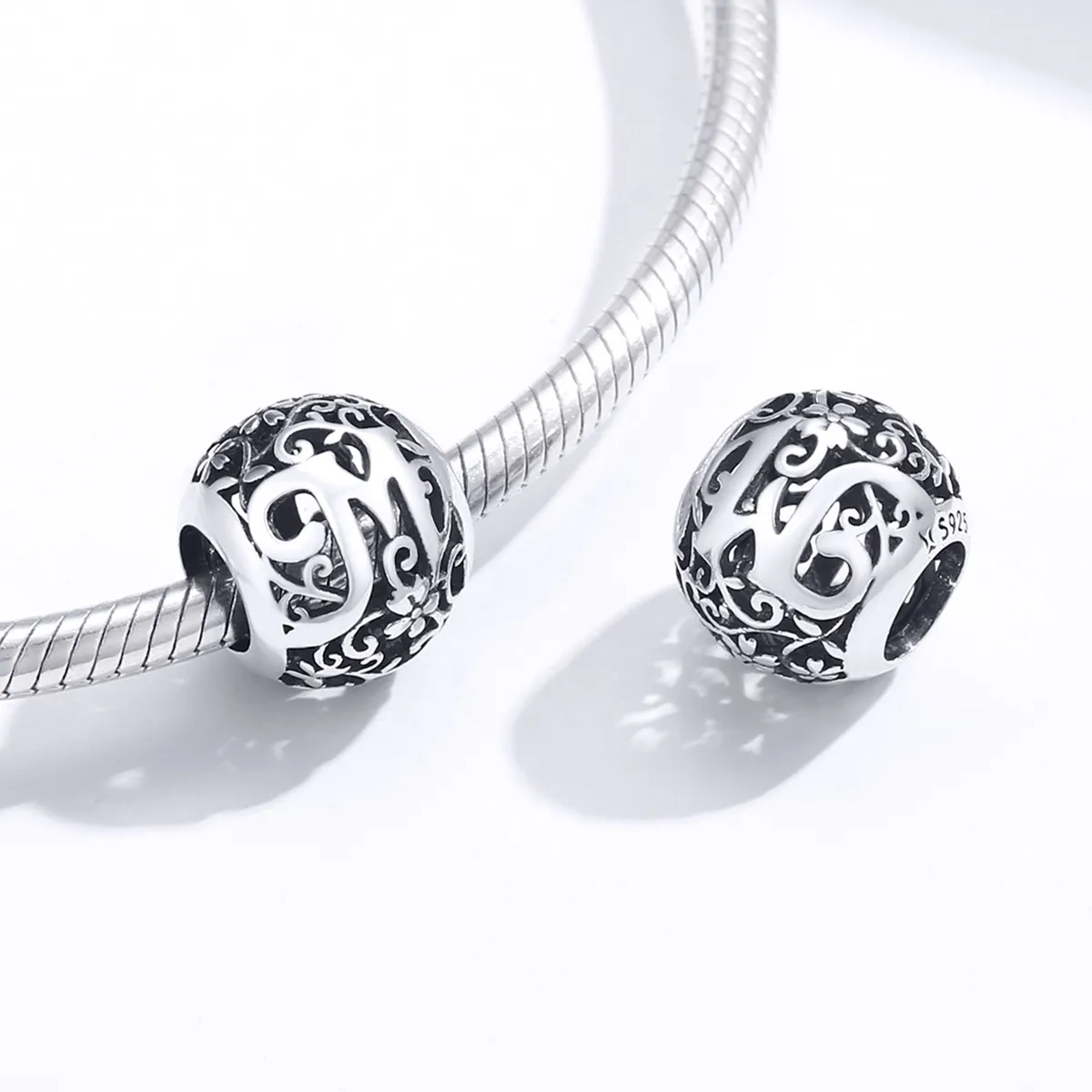 Pandora Style Openwork Flower Letter M Charm - SCC1444-M