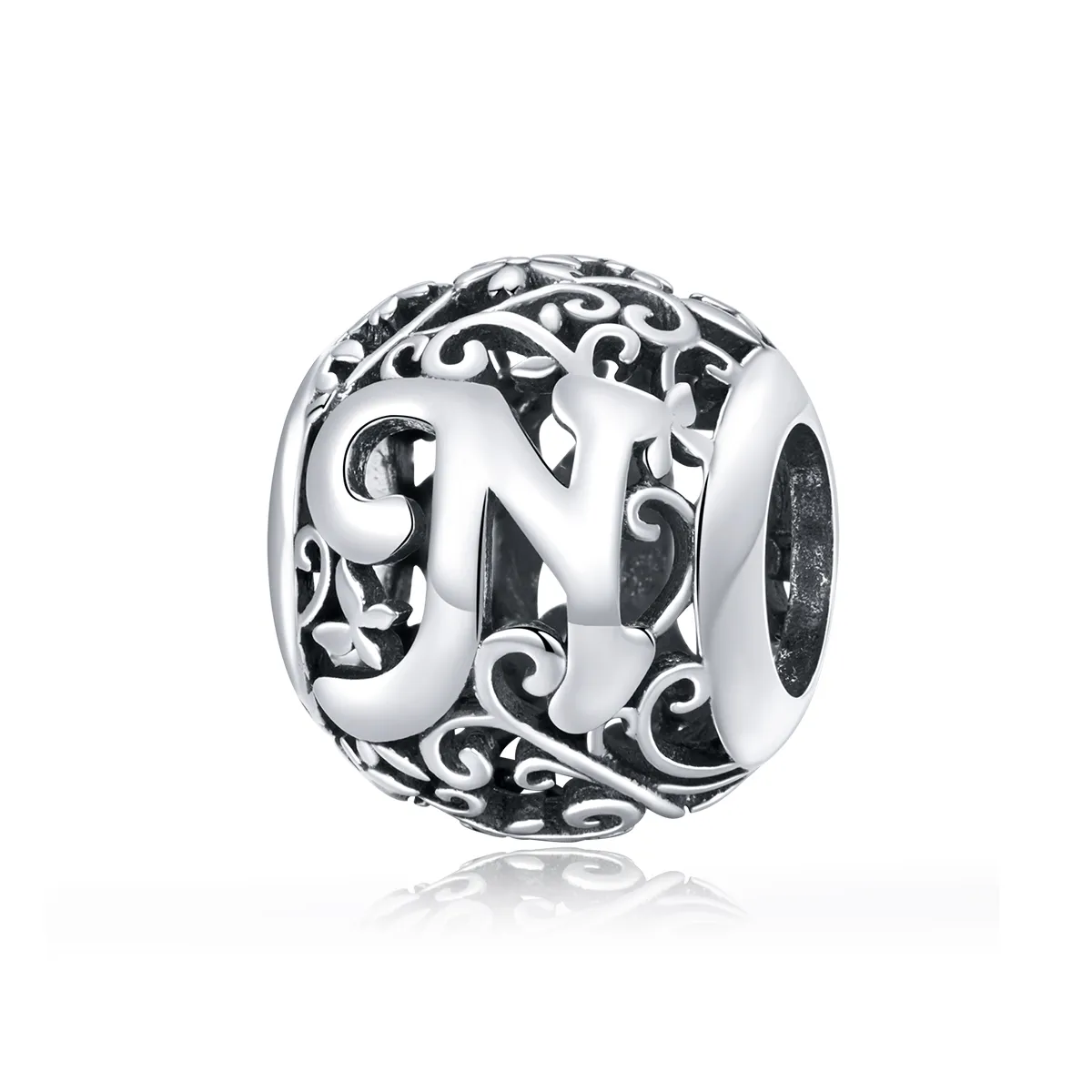 Pandora Style Openwork Flower Letter N Charm - SCC1444-N