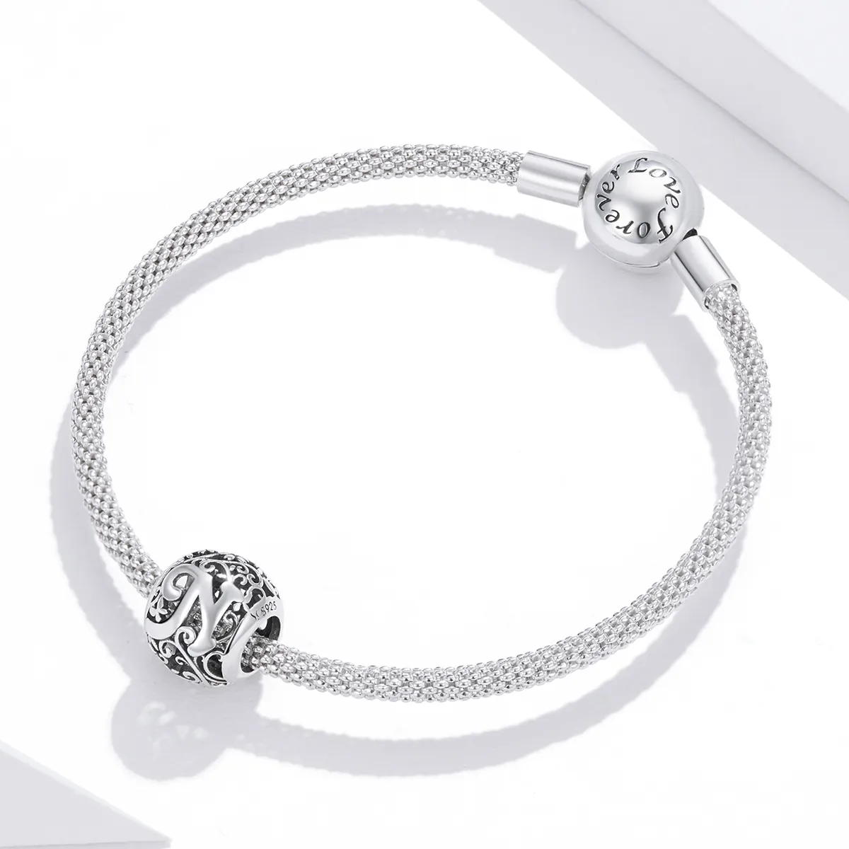 Pandora Style Openwork Flower Letter N Charm - SCC1444-N