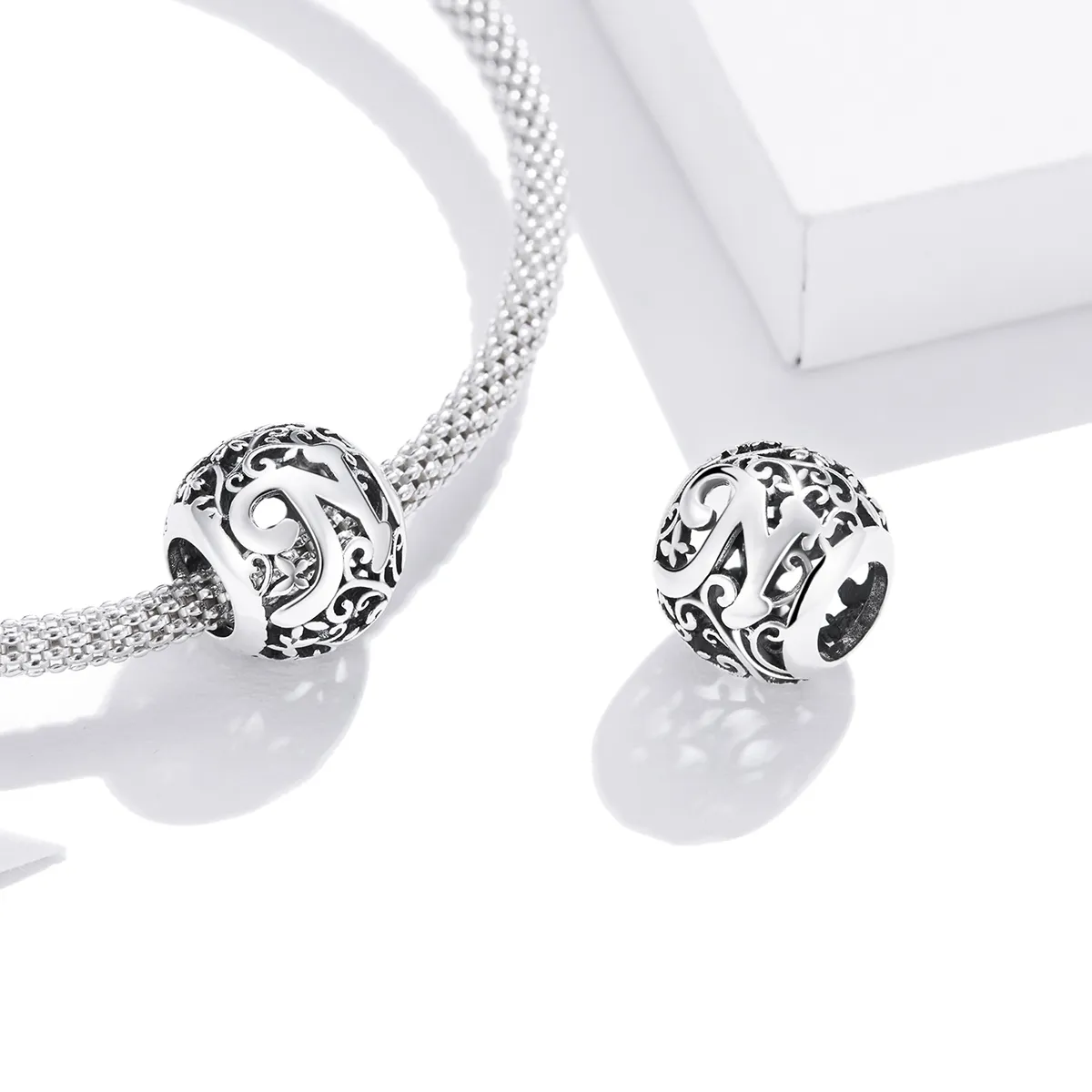 Pandora Style Openwork Flower Letter N Charm - SCC1444-N