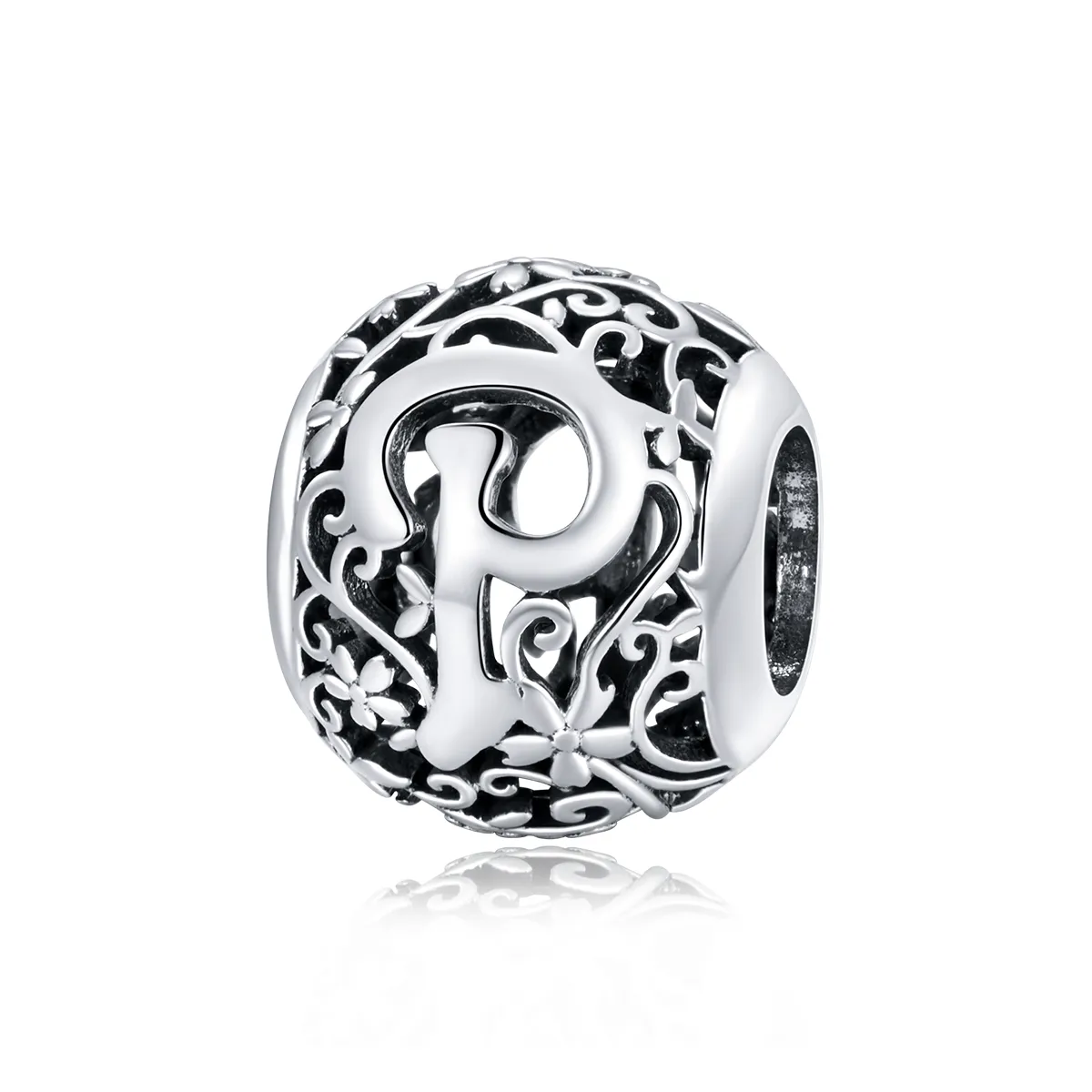 Pandora Style Openwork Flower Letter P Charm - SCC1444-P