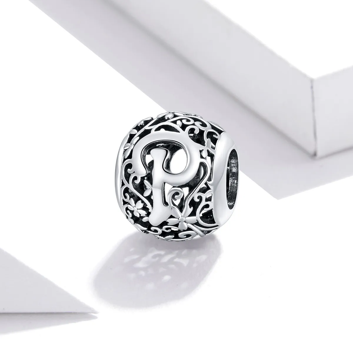 Pandora Style Openwork Flower Letter P Charm - SCC1444-P