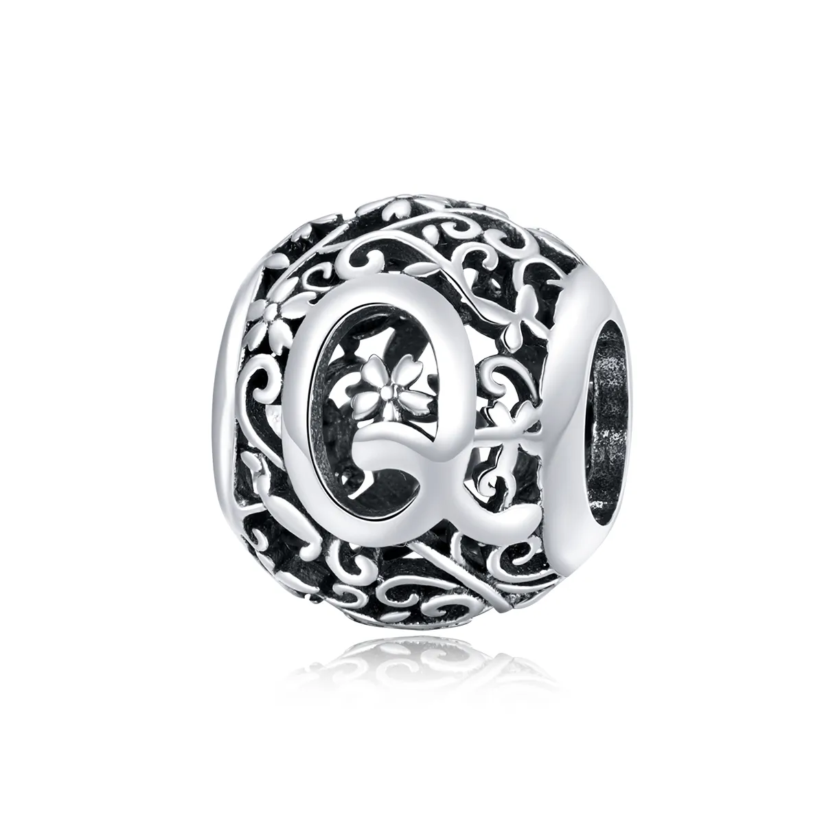 pandora style openwork flower letter q charm scc1444q