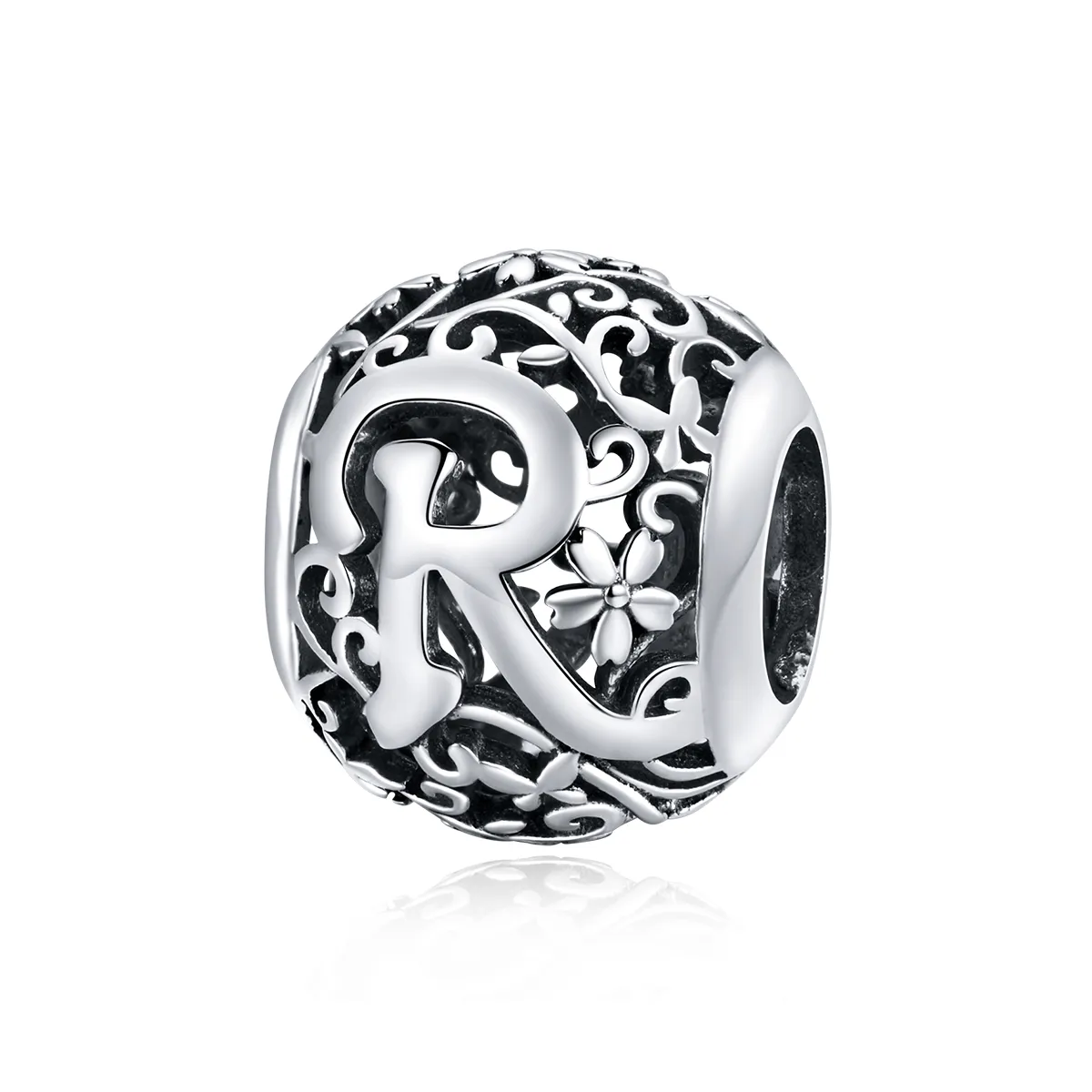 Pandora Style Openwork Flower Letter R Charm - SCC1444-R