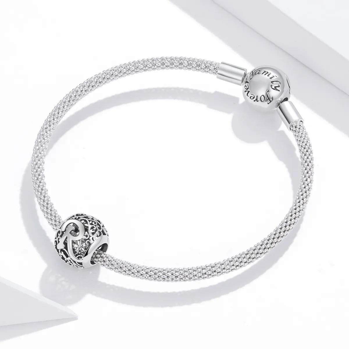 Pandora Style Openwork Flower Letter R Charm - SCC1444-R