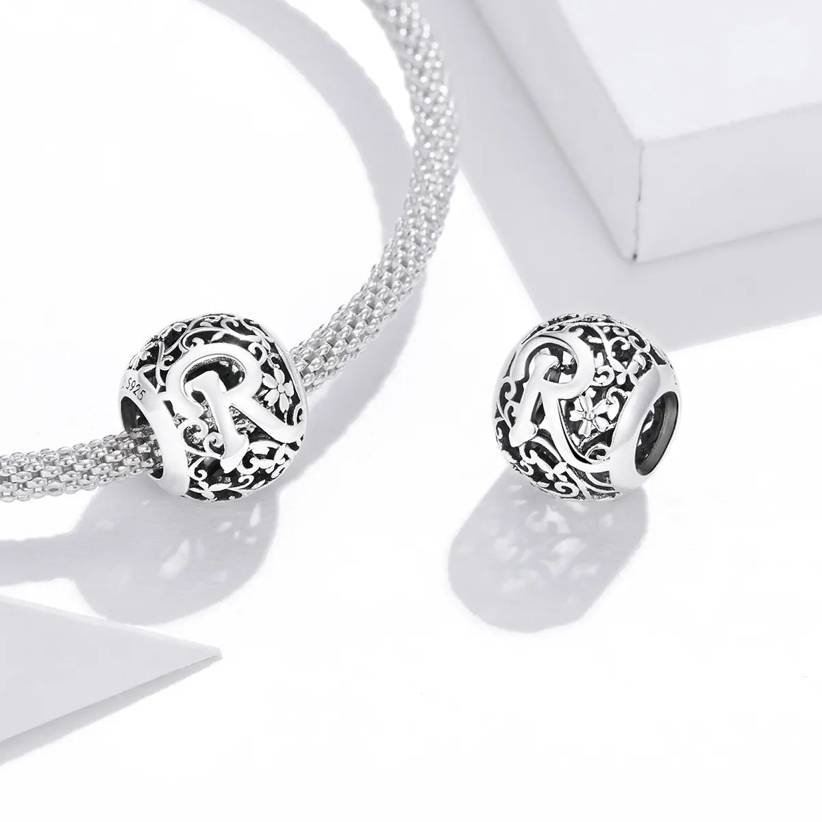 Pandora Style Openwork Flower Letter R Charm - SCC1444-R