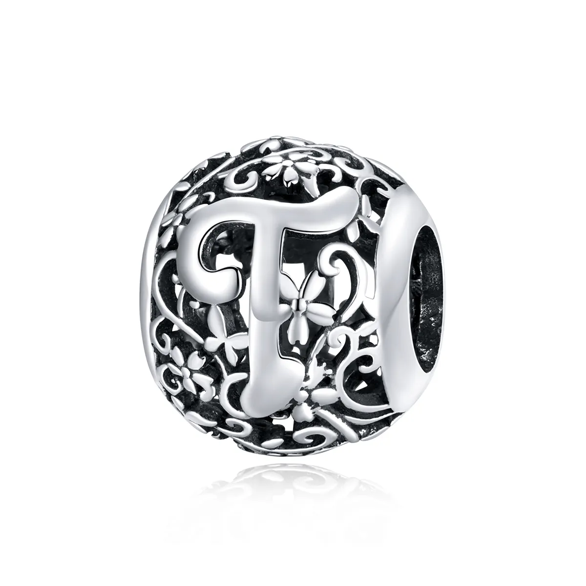 Pandora Style Openwork Flower Letter T Charm - SCC1444-T