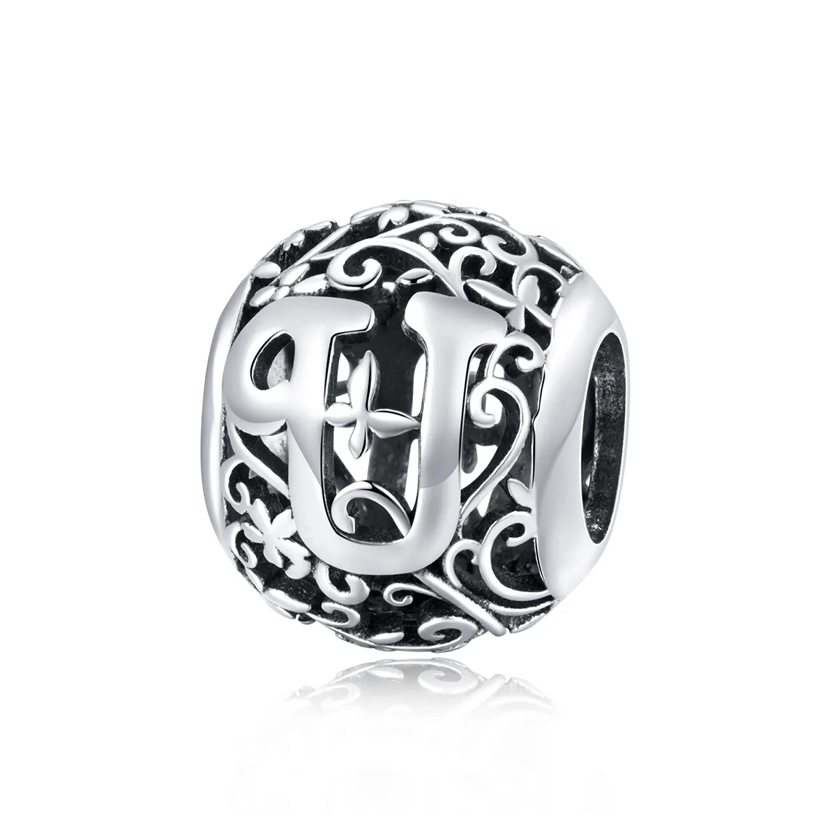 pandora style openwork flower letter u charm scc1444u