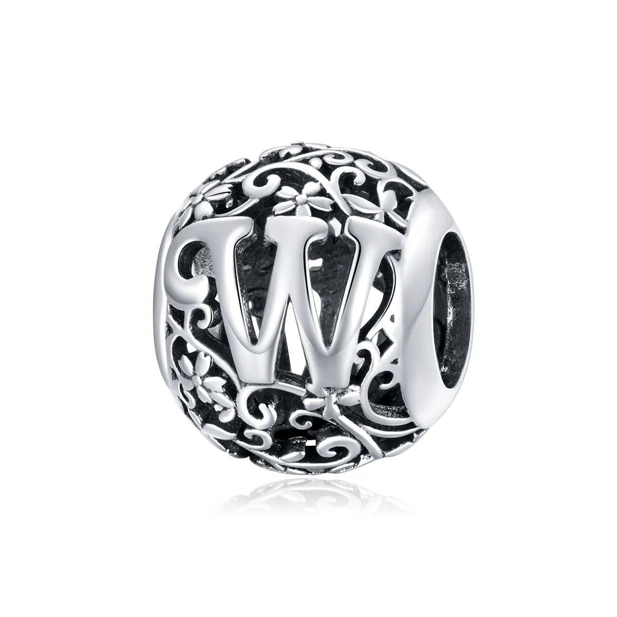 Pandora Style Openwork Flower Letter W Charm - SCC1444-W