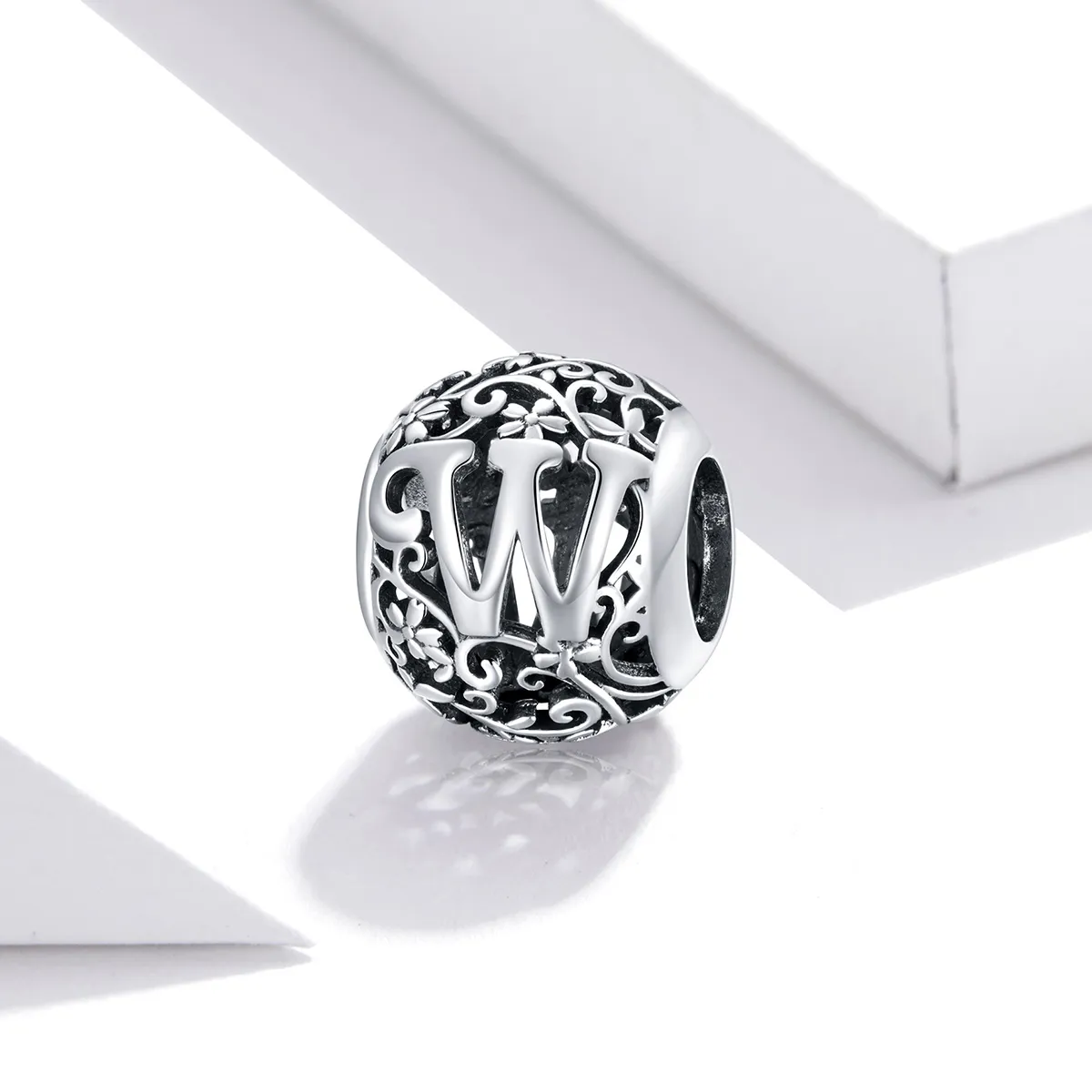 Pandora Style Openwork Flower Letter W Charm - SCC1444-W