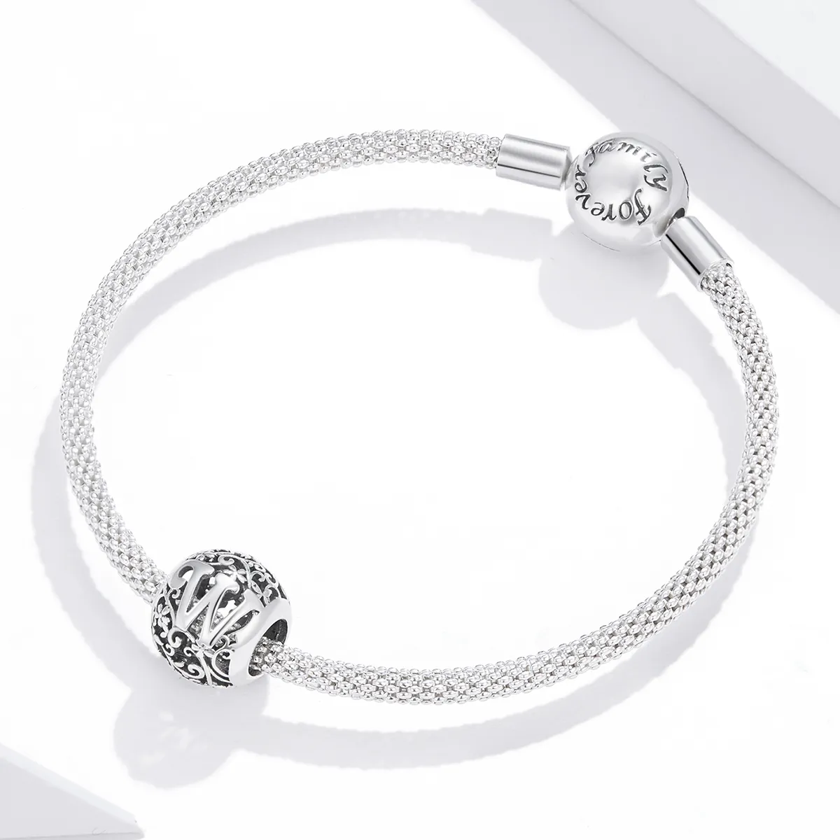 Pandora Style Openwork Flower Letter W Charm - SCC1444-W